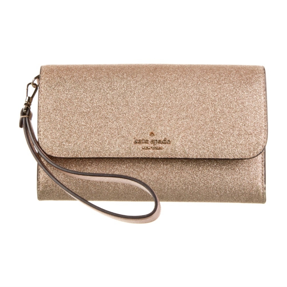 NWOT Kate Spade Gold Leather Wristlet Clutch